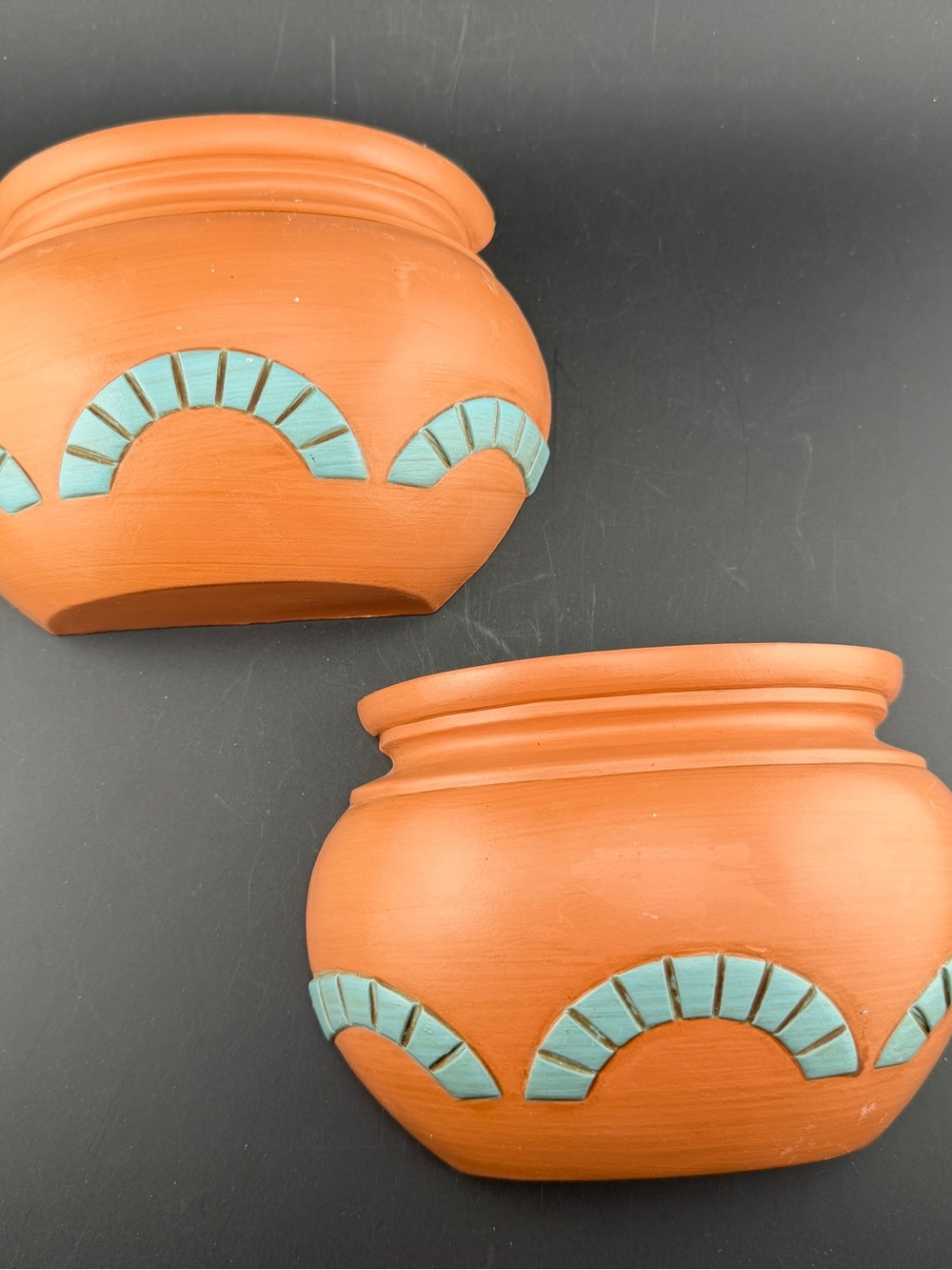 2 Vintage Burwood MCM Southwest Wall Pockets Pots Decor #3251 USA Made 6”x4”